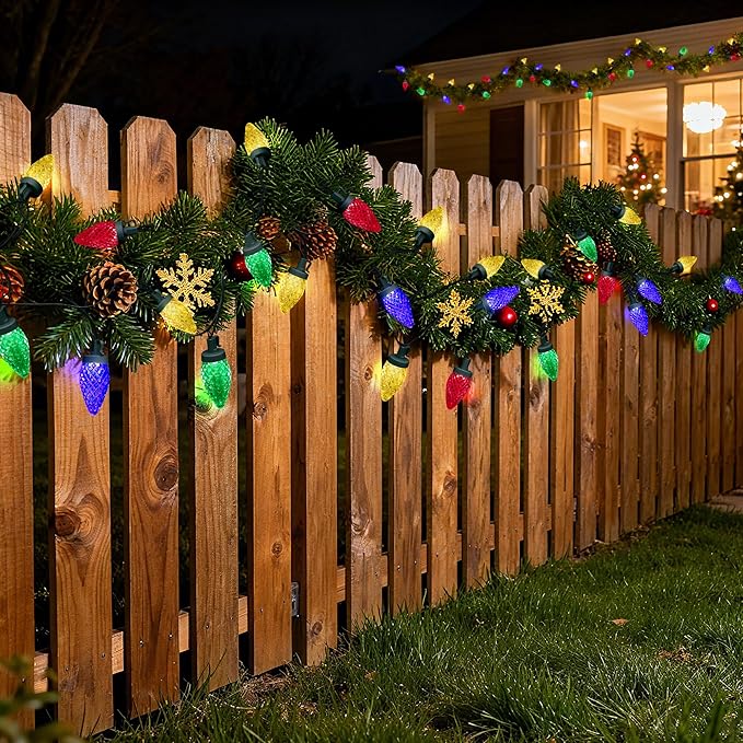C9 LED Christmas Lights Outdoor,33 Feet 50 LED 8 Lighting Modes Waterproof Connectable Christmas String Lights for Outside Roofline Patio Home Xmas Decorations (Multicolored)