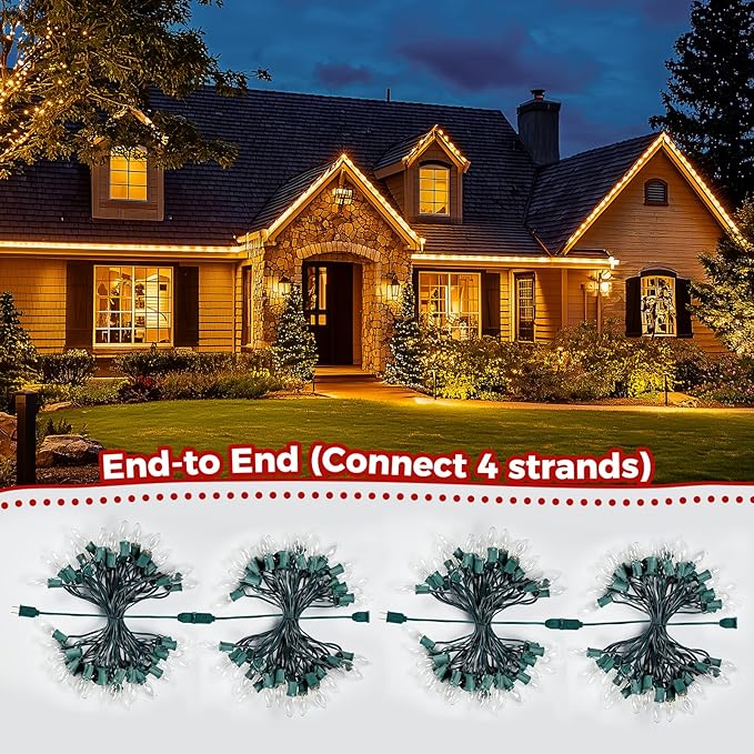 Brightown C9 Clear Christmas String Lights - Outdoor Christmas Tree Lights String - Hanging Christmas Roofline | Lumora