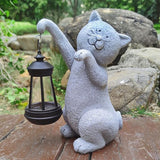 Cat Solar Garden Statues,Resin Cat Figurine Decorations with Solar Lights Lantern, Outdoor Figurines Lawn Cats | Lumora