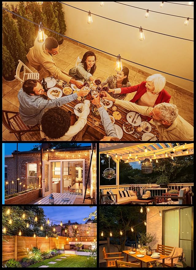 Brightown 58FT Solar String Lights Outdoor Waterproof with Remote, 25+1 Shatterproof LED Bulbs, Dimmable & Timable, 3 Light Modes, 2700K Solar Lights Outdoor for Patio, Camping, Yard, Party Decor