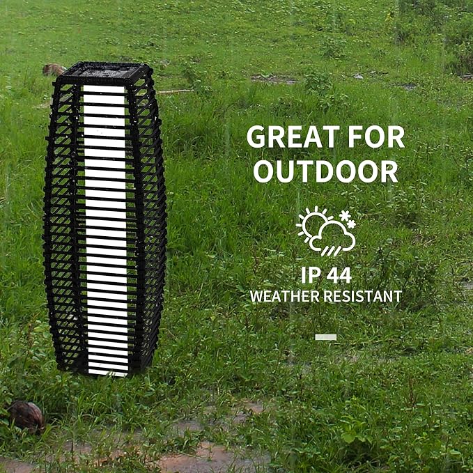 Outsunny Solar Floor Lamp, Outdoor Rattan Garden Lantern Pathway Light & Decorative Driveway Lighting with Auto On/Off LED Lights for Porch, Yard, Lawn, Courtyard, Deck, Black
