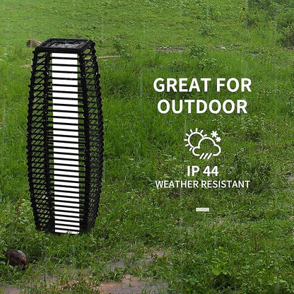 Outsunny Solar Floor Lamp, Outdoor Rattan Garden Lantern Pathway Light & Decorative Driveway Lighting with Auto On/Off LED Lights for Porch, Yard, Lawn, Courtyard, Deck, Black