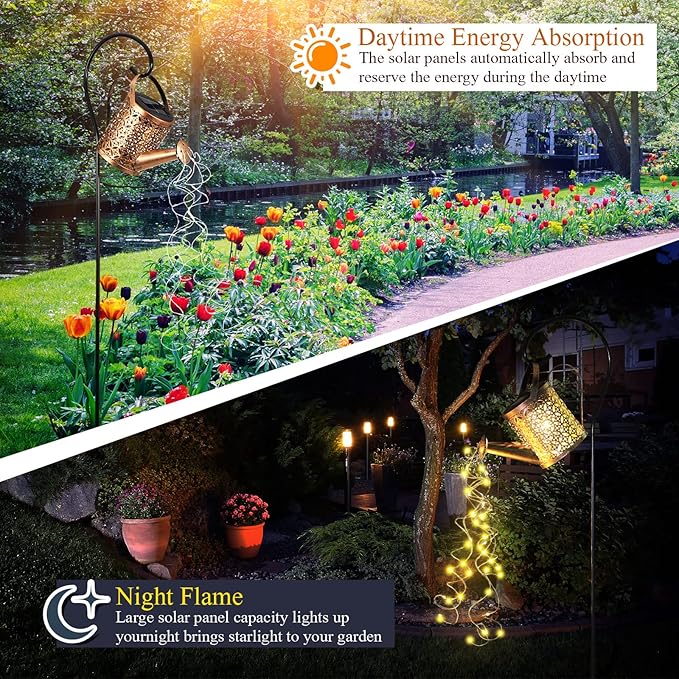 Fabbay 4 Pcs Solar Watering Can with Lights Outdoor Waterproof Solar Lights with Hook Retro Decorative Hanging | Lumora