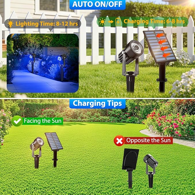 T-SUNUS Solar Spot Lights Blue Metal Outdoor Christmas Spotlights with 9.8ft Cable, IP65 Waterproof Separated Panel | Lumora
