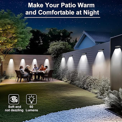Solar Fence Lights Outdoor Waterproof IP65, 8 Pack Fence Lights Solar Powered 60 Lumens Auto On/Off Step Wall Lights Outside Decorations for Yard, Porch, Patio, Stairs, Pool, Deck, Garden-White Light