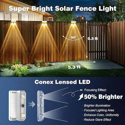 Peasur Solar Fence Lights Outdoor, 12 Pack Step Light Solar Powered, Waterproof LED Deck Lights for Stairs Railing Yard Patio Outside Warm White-White