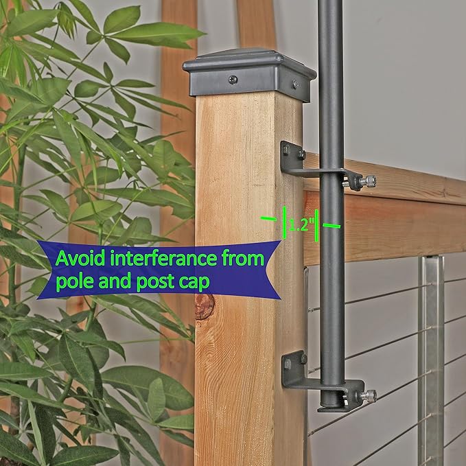 2 Pack 6.5 FT Stainless Steel String Lights Pole Bracket/Holder for Deck Railing Wood Posts, Black | Lumora