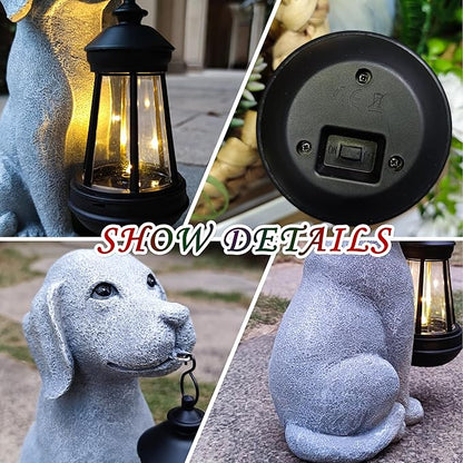 Solar Dog Outdoor Garden Statue with LED Light,Dog Solar Lights Lantern Outside Decorations for Yard, Lawn Decor Statue for Patio, Balcony, Yard Ornament,Unique Dog Gifts for Mom