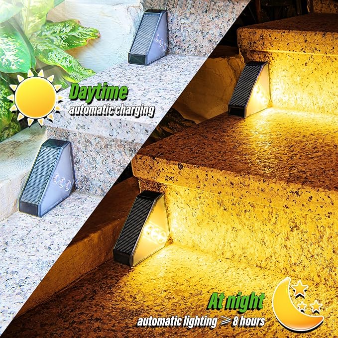 JSOT Solar Step Stair Lights Outdoor Yard Decor 6 Pack, IP65 Waterproof Deck Lighting for Outside Solar Powered | Lumora