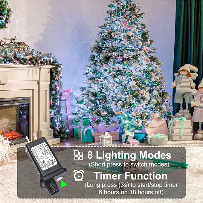 100FT 300 LED Christmas Lights Outdoor, White Christmas Tree Lights with 8 Modes Waterproof, Plug in Connectable | Lumora