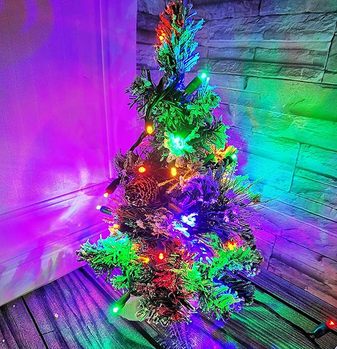 Christmas String Light 50 Multi-Colored 5mm LED Mini Christmas Light, 120V UL, Plug in Halloween Light Set 17ft Green Wire Connectable for Outdoor and Indoor Xmas Tree Wedding Party Decor