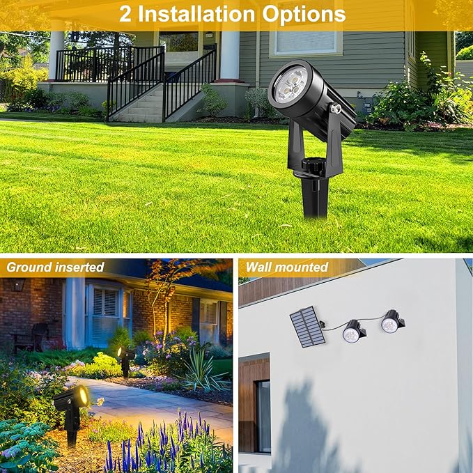 Solar Spot Lights Outdoor, Solar Landscape Spotlights IP65 Waterproof 9.8ft Cable, Auto On/Off Outdoor Wall Lights | Lumora