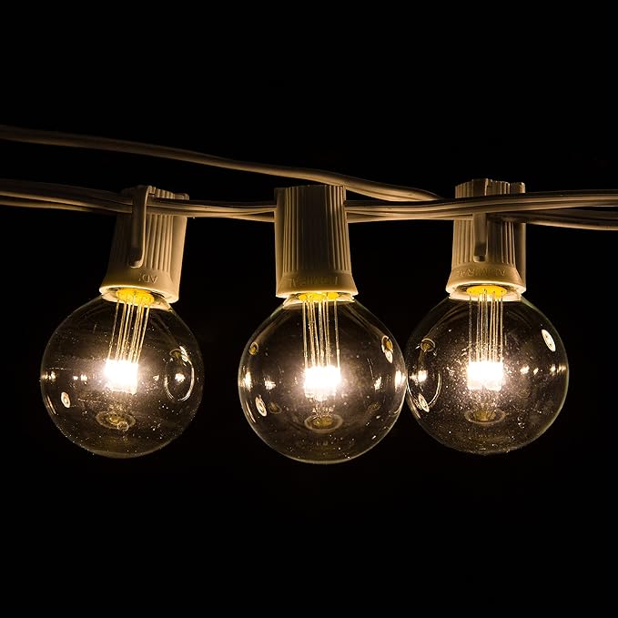 Hometown Evolution, Inc. G40 LED Warm White Outdoor Patio String Lights with 0.6 Watt Bulbs (G40 LED 3 Diode - White Wire, 25 ft)