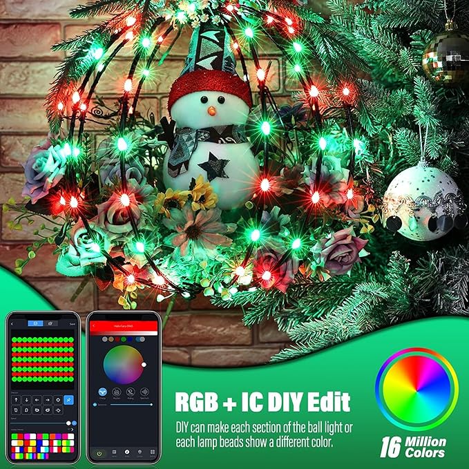 Joomer Smart RGB Christmas Hanging Ball Lights, 12in 108 LED Foldable Color Changing Xmas Light, App and Remote | Lumora
