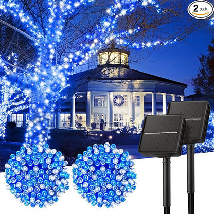 Minetom Solar Christmas Lights, 2 Pack Total 80FT 200 LED with 8 Modes, Outdoor Waterproof Decoration, Blue & Pure White