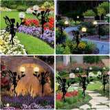 Ouddy Decor 2 Pack Solar Fairy Garden Decor, Metal Statues with Crackle Glass Globe Lights Silhouette Waterproof | Lumora