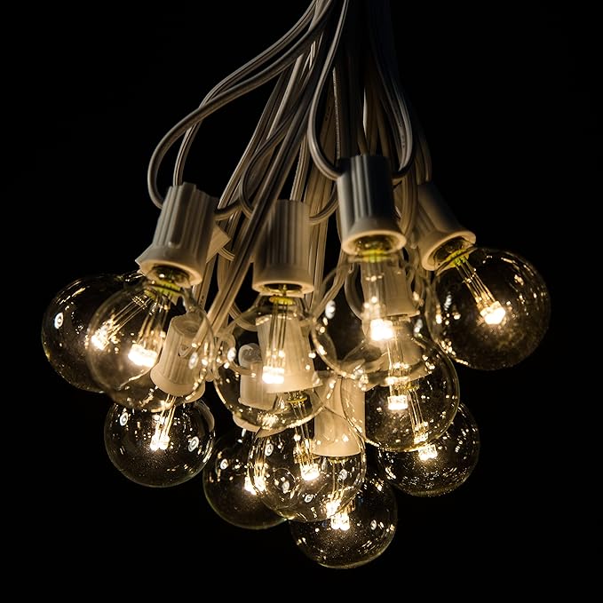 Hometown Evolution, Inc. G40 LED Warm White Outdoor Patio String Lights with 0.6 Watt Bulbs (G40 LED 3 Diode - White Wire, 10 ft)