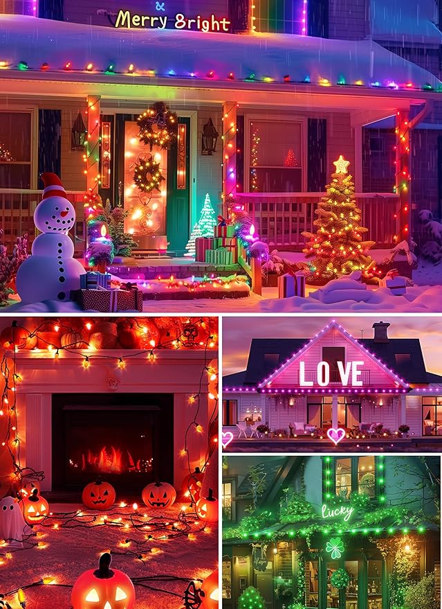 Brightown C9 LED Christmas Lights Outdoor, 150LED RGB Smart Christmas Tree Lights Music Sync DIY APP Controlled, Waterproof Connectable C9 String Lights for House Indoor Patio Xmas Decoration