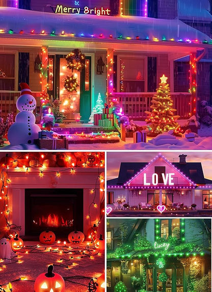Brightown C9 LED Christmas Lights Outdoor, 150LED RGB Smart Christmas Tree Lights Music Sync DIY APP Controlled, Waterproof Connectable C9 String Lights for House Indoor Patio Xmas Decoration