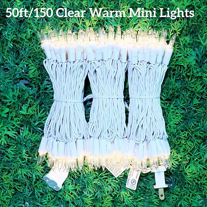 150 Warm Clear Christmas Lights, UL List and Commercial Grade White Wire String Lights 50 FT, for Indoor Outdoor | Lumora