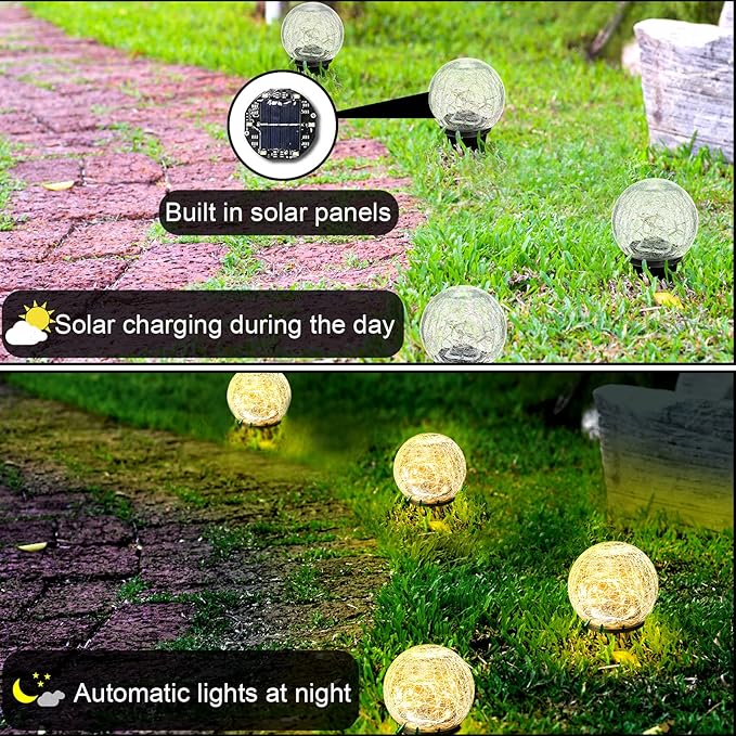 Hbaushun Garden Solar Lights 2 Pack,Outdoor Waterproof 30 LED Cracked Glass Ball Globe Solar Power Ground Lights | Lumora