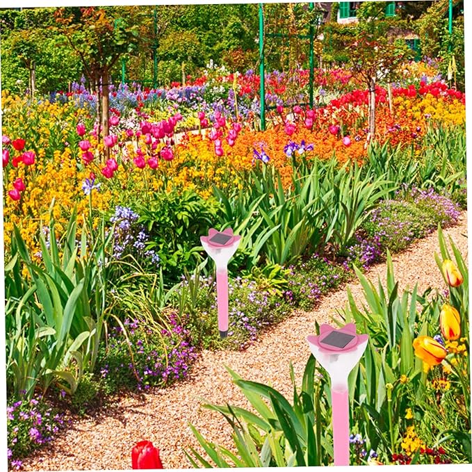 Kisangel 2pcs Decorative Outdoor Solar Lights Led Solar Pathway Lights Garden Stakes Weatherproof Flower Lamp for Patio