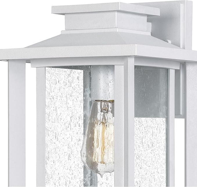 Quoizel Wakefield Vintage Wall Sconce, Coastal Armour 14 Inch 1-Light Matte White Wall Lantern, Clear Seedy Glass | Lumora