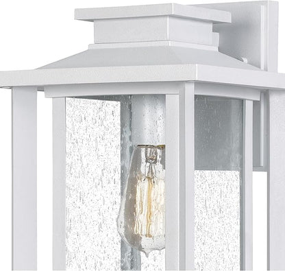 Quoizel Wakefield Vintage Wall Sconce, Coastal Armour 14 Inch 1-Light Matte White Wall Lantern, Clear Seedy Glass Light Fixtures, 100W Medium Base Bulb, Outside Lights for Patio, Porch or Garage