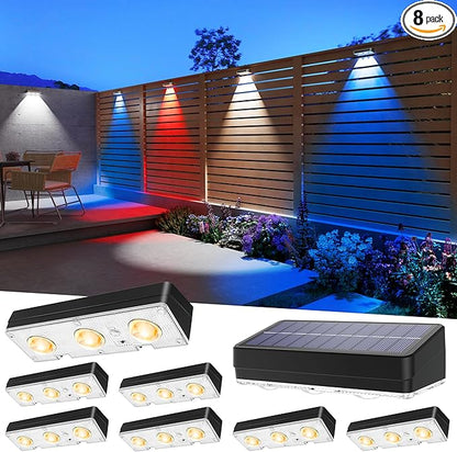 Solar Fence Lights Outdoor Waterproof Led, 8Pack,1300mAh, 6 Inch Solar Lights for Fence with Warm White & RGB 8 Colors, Outdoor Solar Lights for Patio, Backyard, Deck, Fence, Railing (Black)