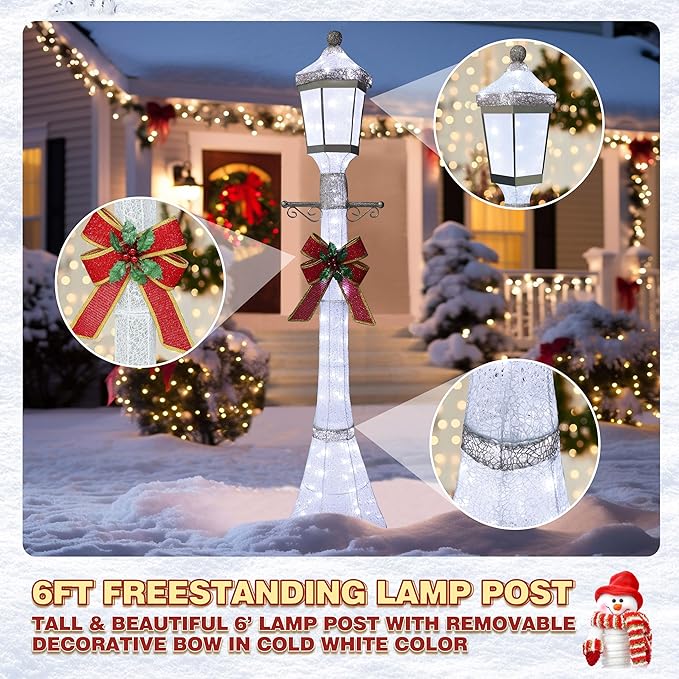 MUPATER 6 ft Tall Christmas Lamp-Post, Pre-Lit Christmas Outdoor Decorations with Energy-Efficient LED, Lighted | Lumora