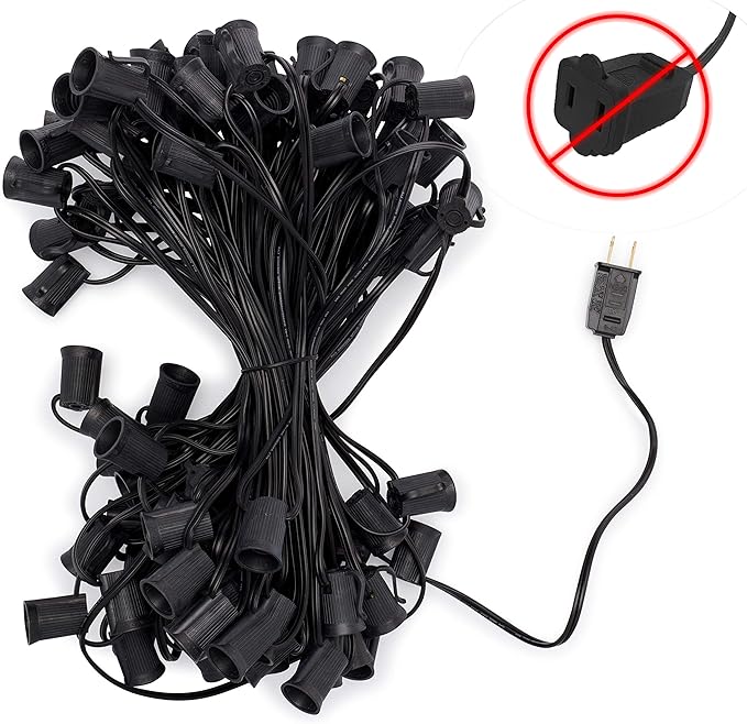 Holiday Lighting Outlet C9 Christmas Light String, Patio Event Lighting, Black Cord, 12" Socket Spacing, E17 (100'') | Lumora