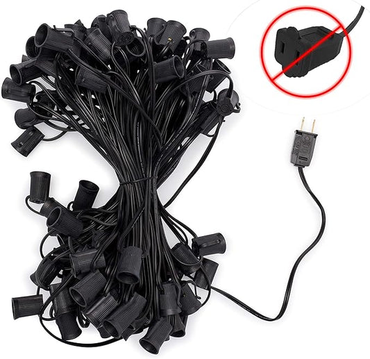 Holiday Lighting Outlet C9 Christmas Light String, Patio Event Lighting, Black Cord, 12" Socket Spacing, E17 (100'')