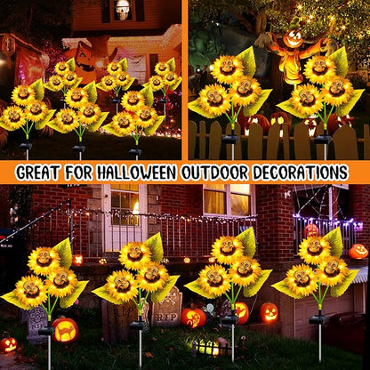 Halloween Decorations Outdoor, 3 Pack Solar Scary Skull Sunflowers Lights,Waterproof Solar Flowers Lights Garden Decor for Halloween Yard Patio Lawn Party Decor