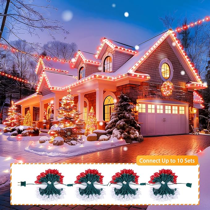Brightown C9 LED Christmas String Lights, 2 Pack Total 132ft 200LED Outdoor Lights String, Plug-in Connectable Waterproof Roofline Lights String for Outside Yard Christmas Holiday Decor