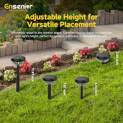 Ensenior Solar Pathway Lights IP65 Waterproof, RGB Color Changing & 6500K Cool White, 8-16Hr Runtime, Flower Pattern Garden Lights for Walkway Porch Yard - 6 Pack