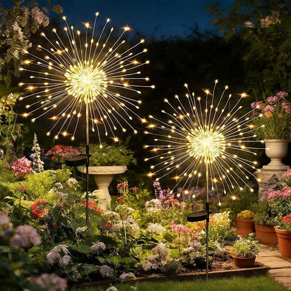 Solar Garden Lights Outdoor,Waterproof Garden,2 Pack 200 LED Twinkling Firework Lights Decorative with 8 Modes,Decor for Yard Patio Pathway Lawn for Yard Outside Fairy Decorative (Warm light-2Pack)