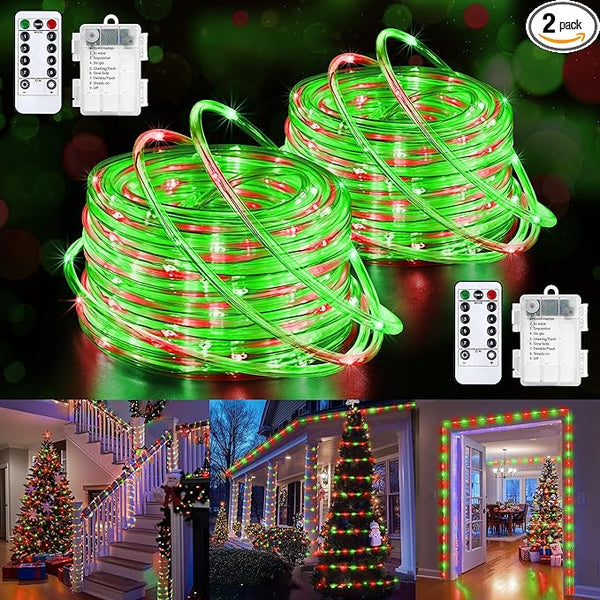Jnaurb 2-Pack Battery Operated Rope Lights for Outside, Total 66FT 200LED 8 Modes Battery Operated String Lights | Lumora