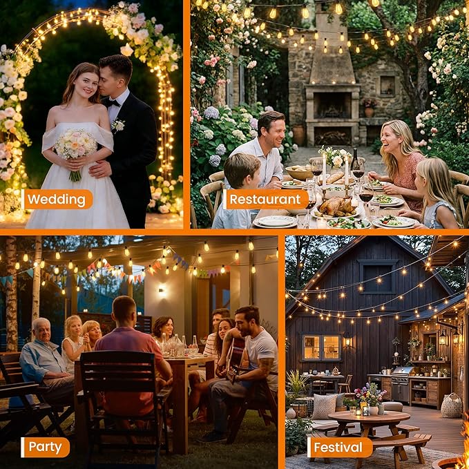 Outdoor String Lights, 150FT Patio Lights with 92 Shatterproof S11 Bulbs (2 Spares), IP65 Waterproof & Connectable, 2200K Warm White LED Hanging Lights for Cafe, Garden, Porch, Party Decor