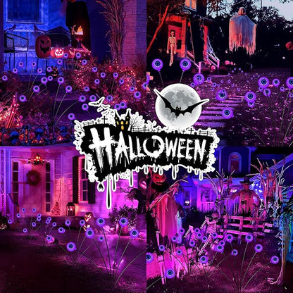 hyrion Halloween Decorations Outdoor Solar Eyeball Lights, 4 Packs 24LED Scary Eyeball Swaying Firefly Lights, 8 Mode Waterproof Purple Halloween for Outside Path Yard Garden Lawn