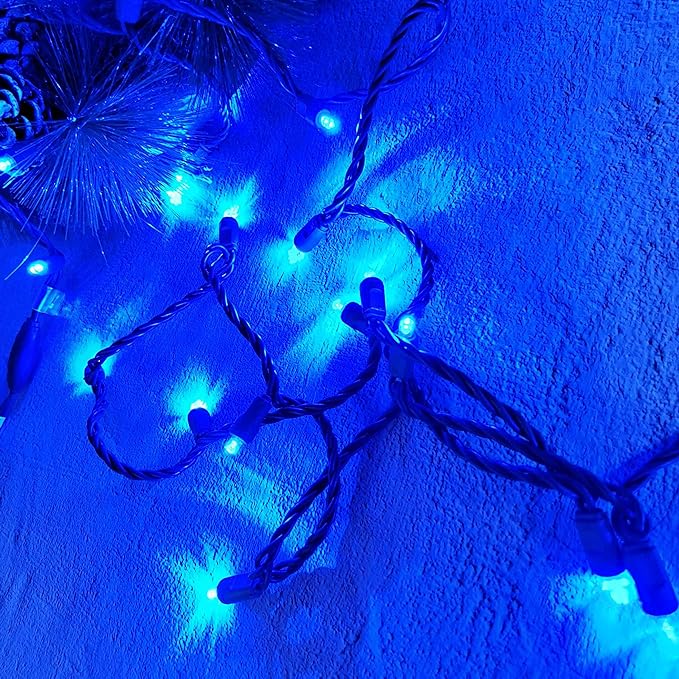 Christmas String Lights 50 Blue LED 5mm Mini LED String Lights, 120V UL, 17ft Green Wire Xmas Lights for Indoor & Outdoor Use, Holiday Party Decorations,Trees, Light Displays