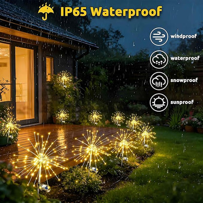 Solar Garden Lights Outdoor，2 Pack 120 LED Solar Fireworks Lights Outdoor Waterproof，8 Modes Starlit Starburst Light DIY for Yard Patio Pathway Planter Party Wedding Flowerbed Decor