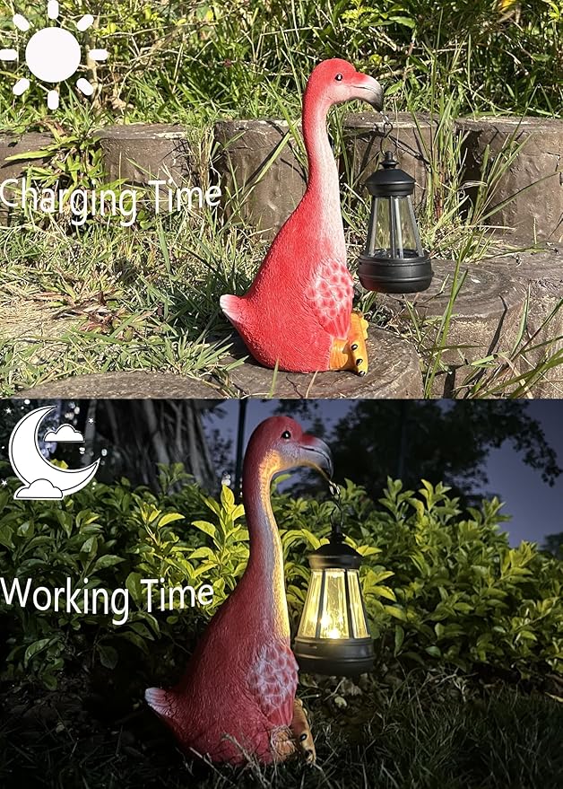 Resin Flamingo Solar Lights are Suitable for Sculptures in courtyards, Gardens, Pathways, porches and so on. They are Nice Gifts for Women at Christmas.
