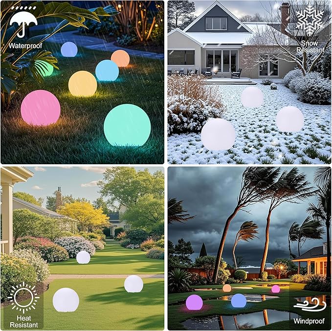 12 Inch Solar Ball Light, Outdoor Globe Light with Remote Control, 10 Modes RGB Color Changing, Waterproof Color | Lumora