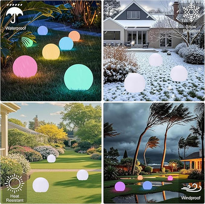 8 Inch Ball Light, Outdoor Glow Globe Light with Remote Control, LED Solar Gazing Ball Night Light 10 Modes RGB Color Changing, Waterproof Solar Globe for Garden Yard Pathway Decor