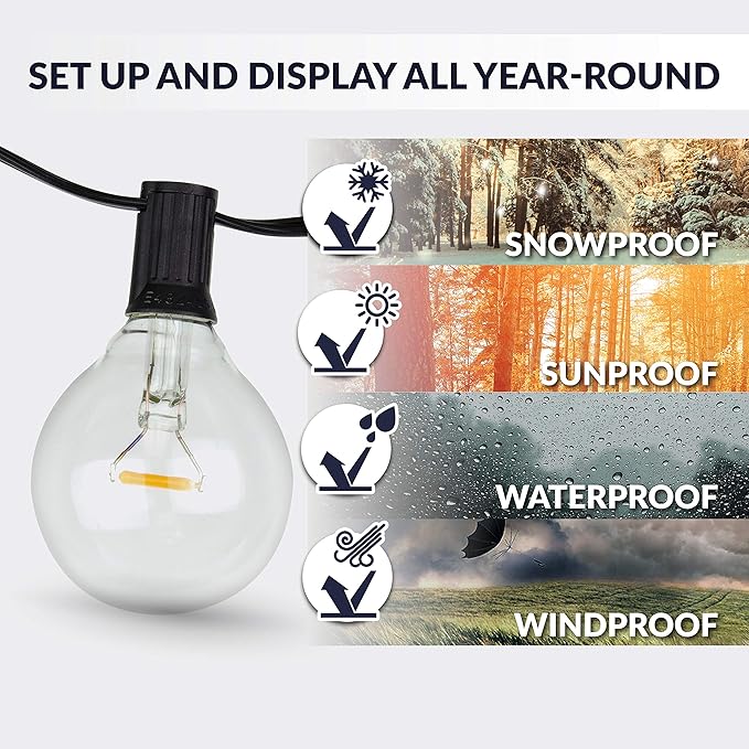 Newhouse Lighting 25-Foot, 25 Socket Indoor/Outdoor String Lights with 27 Very Big LED Globe G50 Bulbs (2 Free | Lumora