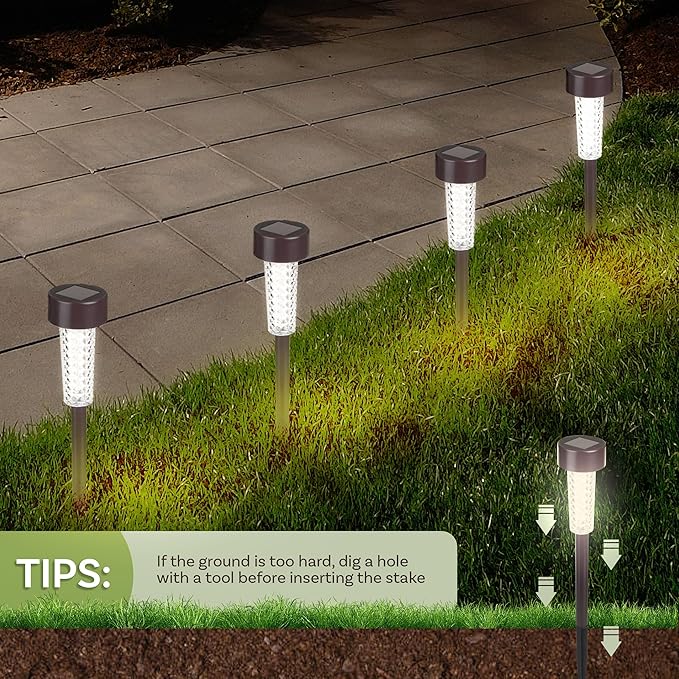 Solar Lights Outdoor Waterproof Garden Lights - 6-Pack LED Outdoor Lights - Cold White Solar Pathway Lights | Lumora