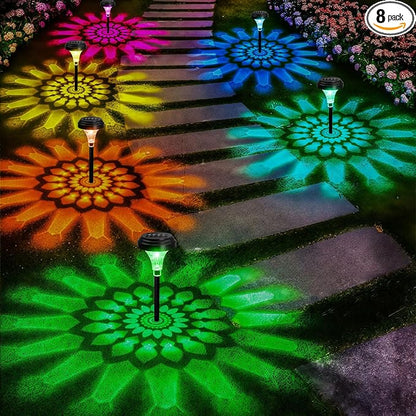 Solar Pathway Lights Outdoor, 8 Pack RGB Color Changing+Warm White LED Path Light IP67 Waterproof, Solar Powered Lights for Walkway Driveway Garden Yard Backyard Lawn Landscape Lighting Decorative