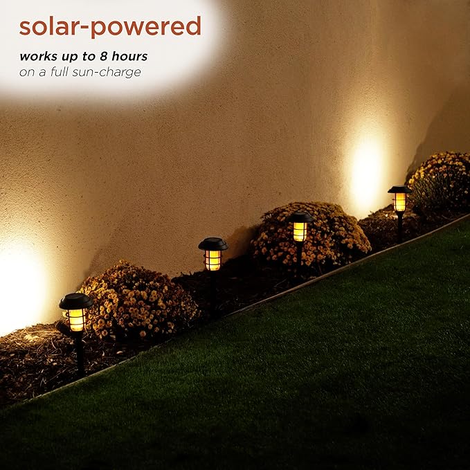 Alpine Corporation 17" Tall Outdoor Solar Powered Pathway LED Torch Light Stakes (Set of 6)