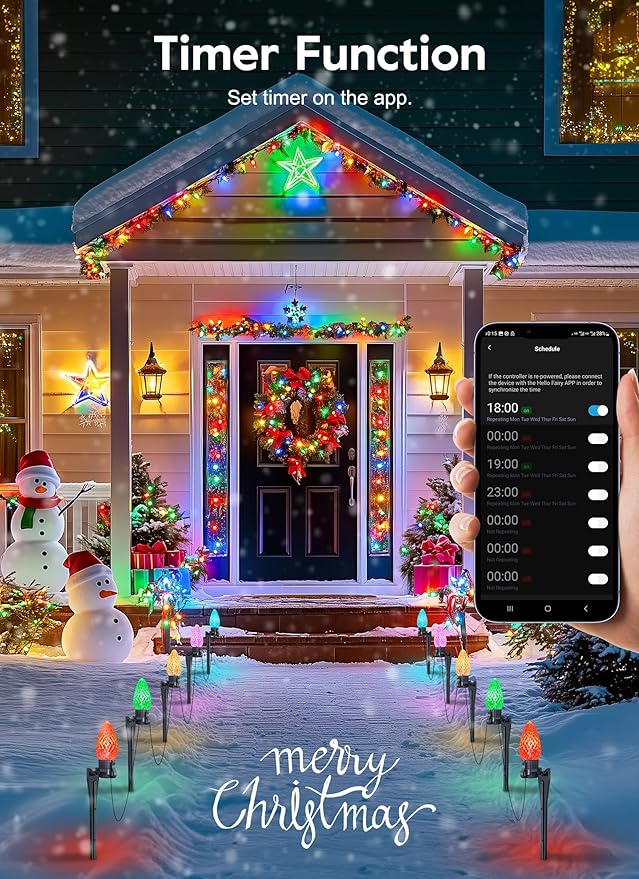 Brightown Smart C9 LED Christmas Lights Outdoor House, 66Ft 100 LED RGB Christmas Pathway Lights with 58 Preset | Lumora