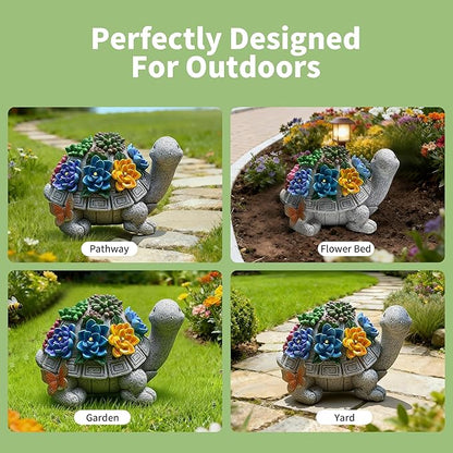 Solar Garden Outdoor Statues Turtle Figurine Lights - Yard Decorations for Patio,Balcony,Lawn Ornaments - Unique Housewarming and Birthdays Gifts for Mom Women